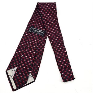 Christian Dior pattern vintage silk navy and red tie